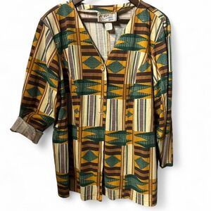 WOMENS Vibrant multi-coloured button-up blouse with a retro vibe SIZE‎ 2X